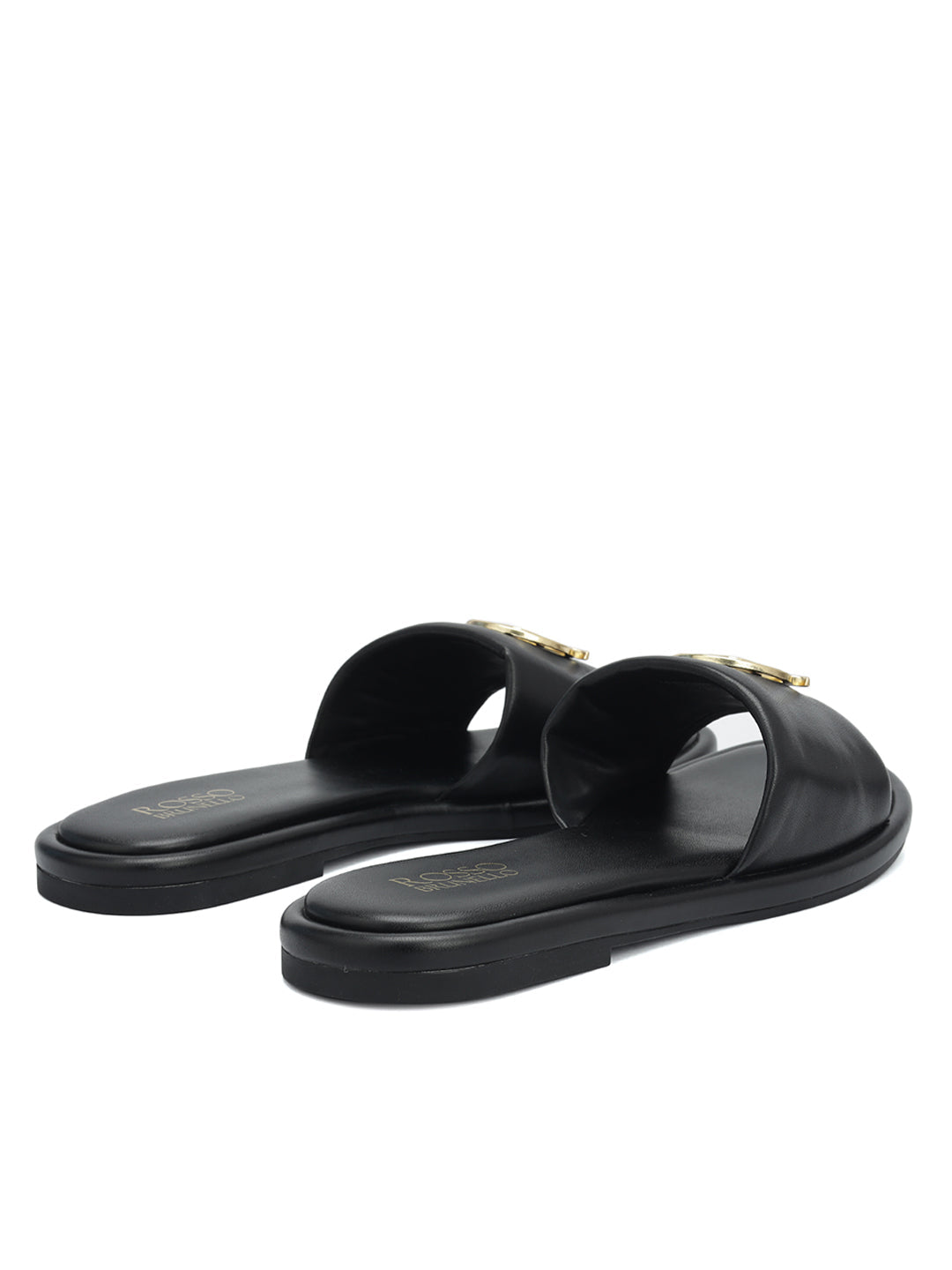 Black Sliders With Logo Buckle