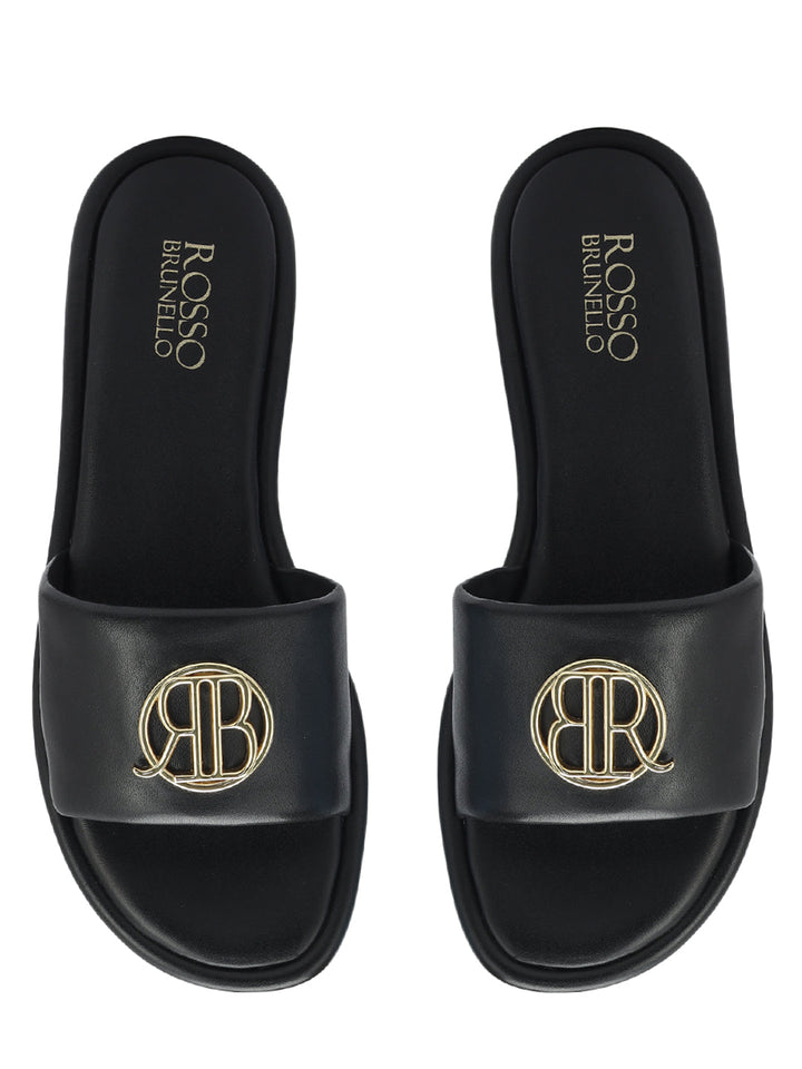 Black Sliders With Logo Buckle