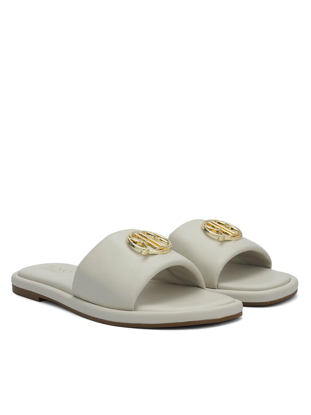 White Sliders With Logo Buckle