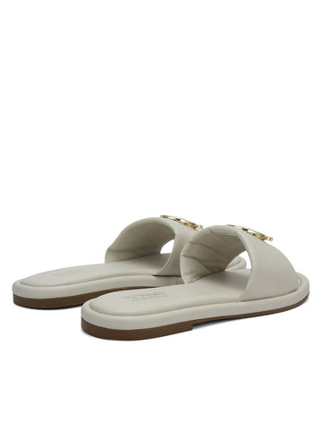 White Sliders With Logo Buckle