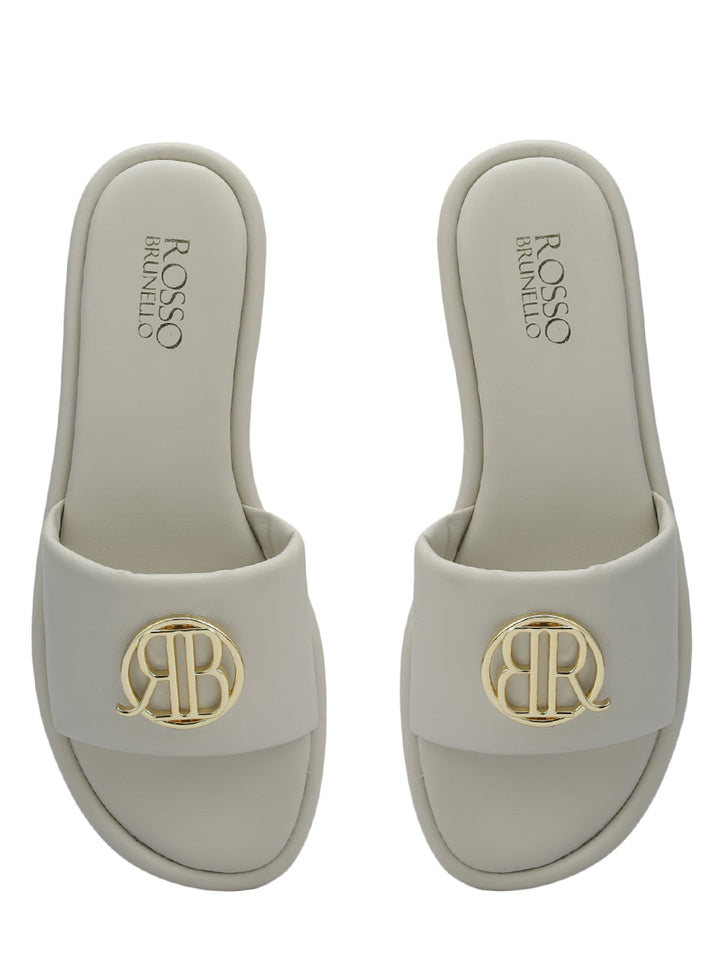 White Sliders With Logo Buckle