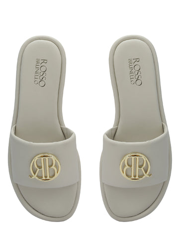 White Sliders With Logo Buckle