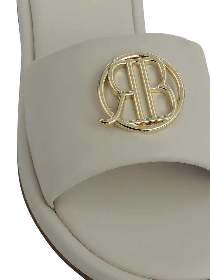 White Sliders With Logo Buckle