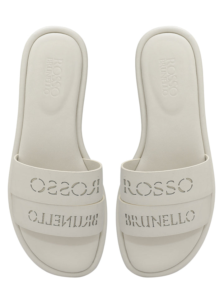 White Leather Slides