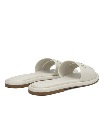 White Leather Slides