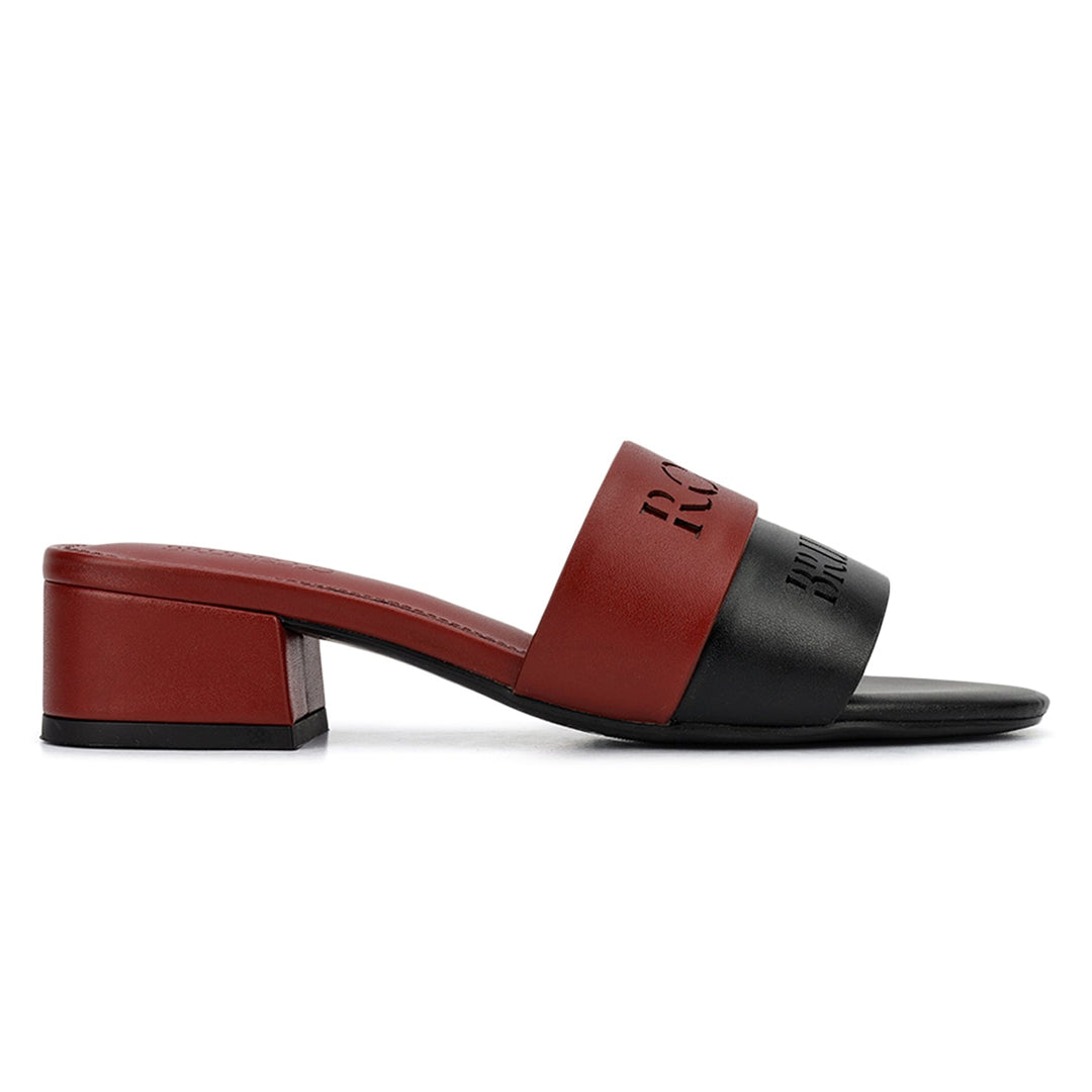 Burgundy & Black Logo Strap Heels