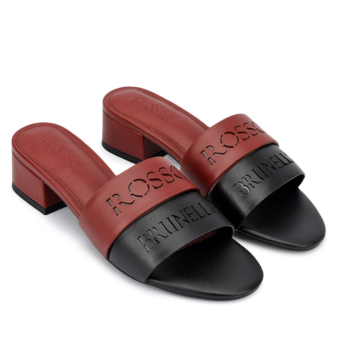 Burgundy & Black Logo Strap Heels