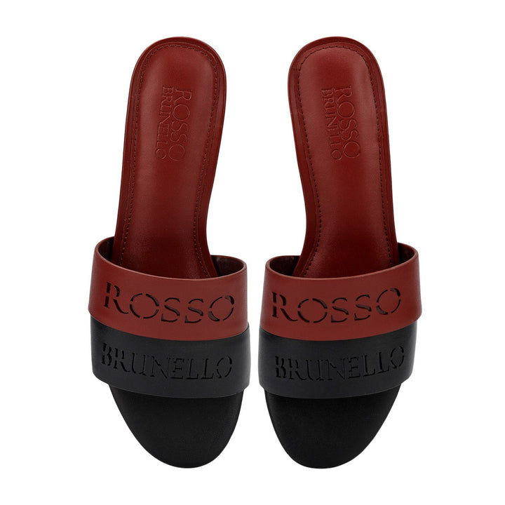 Burgundy & Black Logo Strap Heels