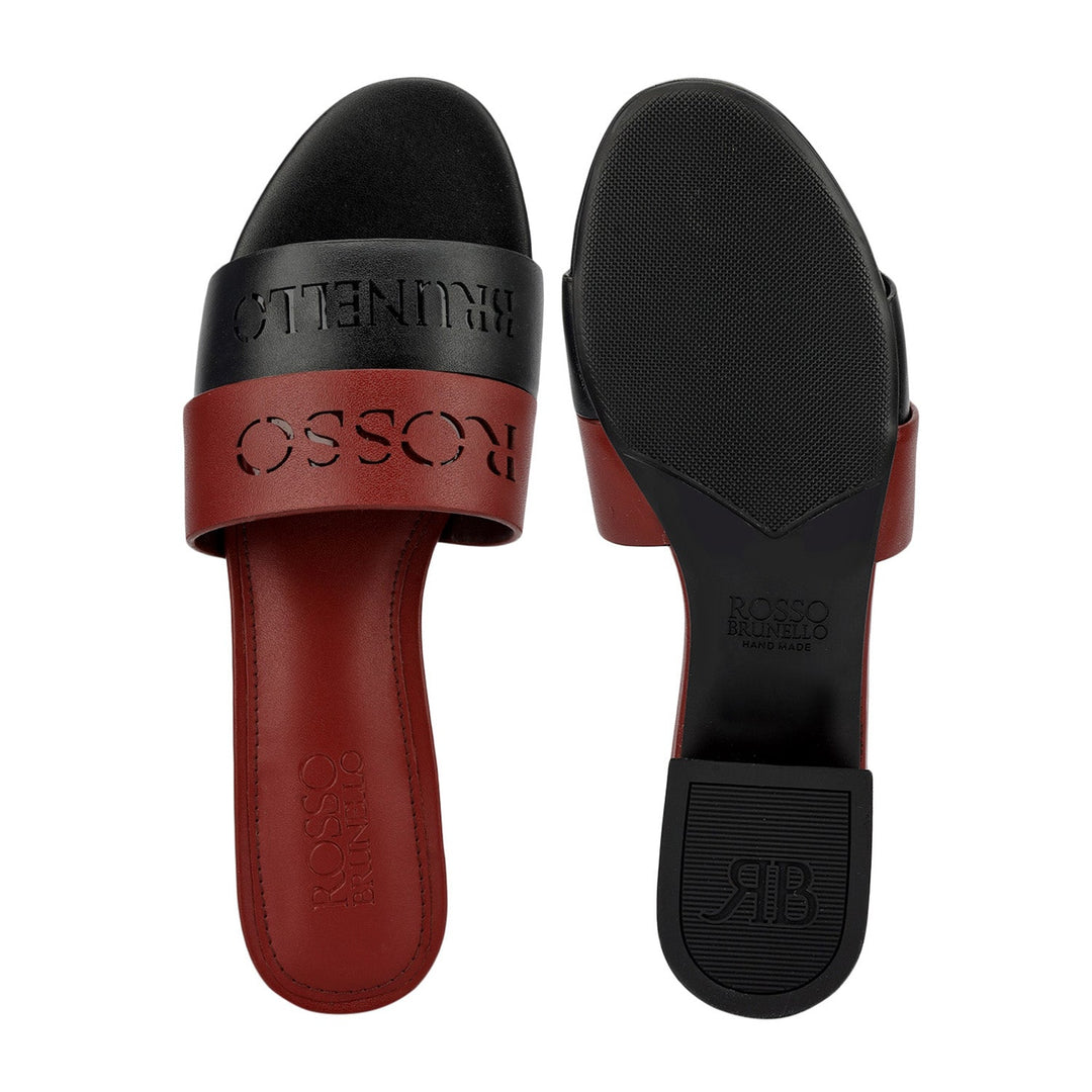Burgundy & Black Logo Strap Heels