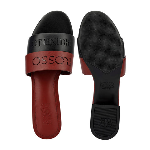 Burgundy & Black Logo Strap Heels