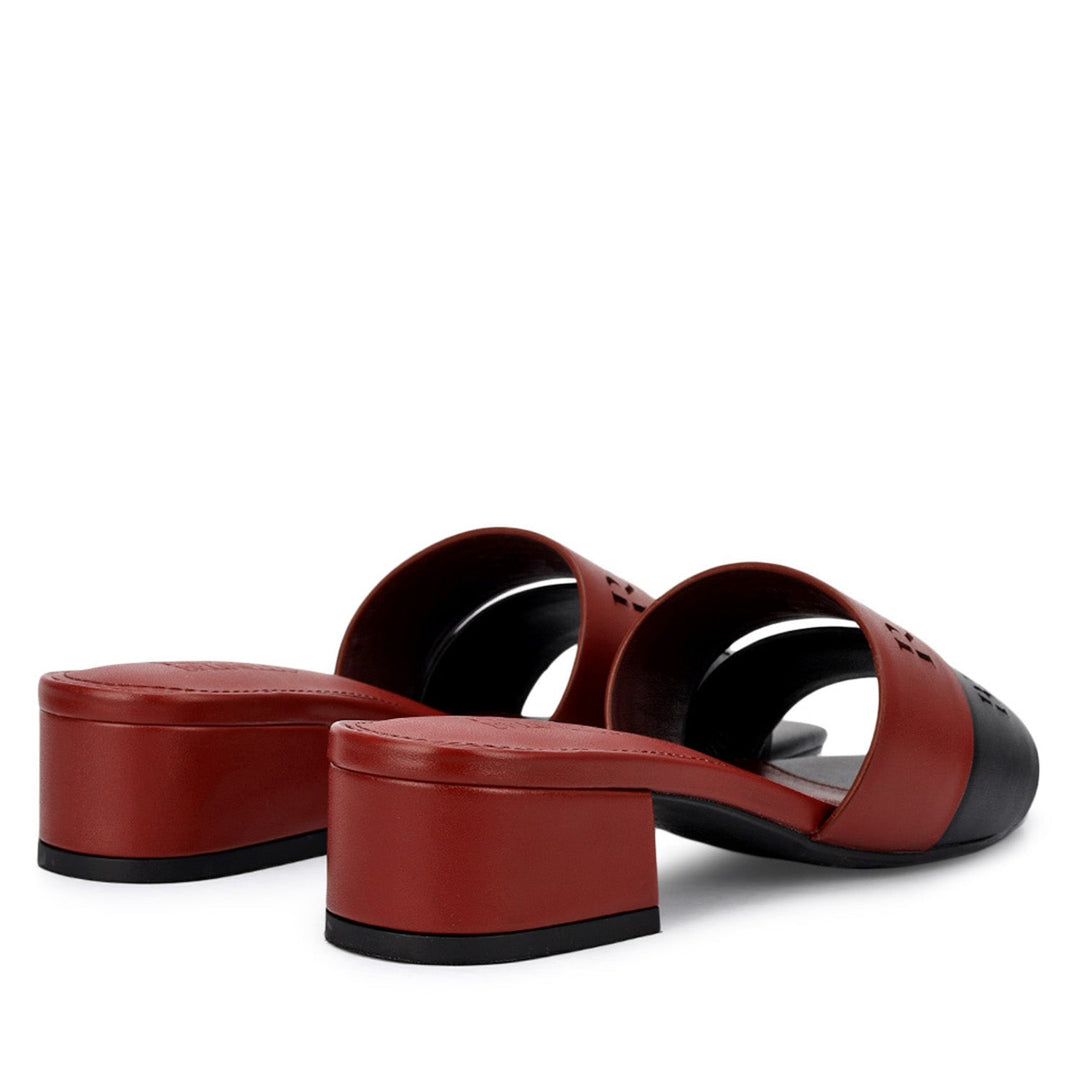 Burgundy & Black Logo Strap Heels