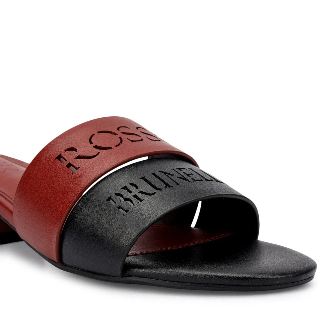 Burgundy & Black Logo Strap Heels