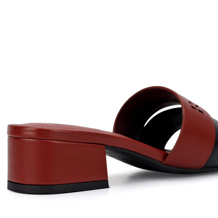 Burgundy & Black Logo Strap Heels