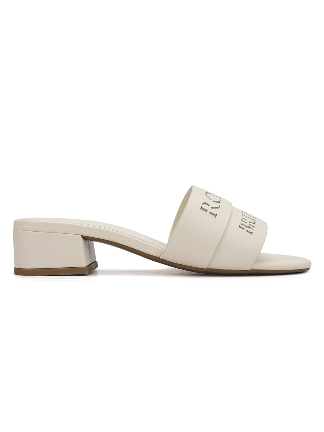 White Plain Leather Block Heels