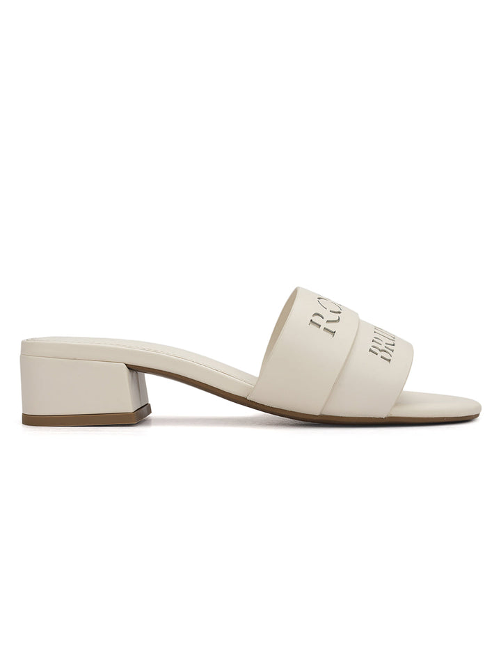 White Plain Leather Block Heels