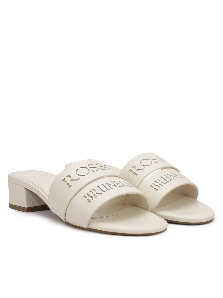White Plain Leather Block Heels