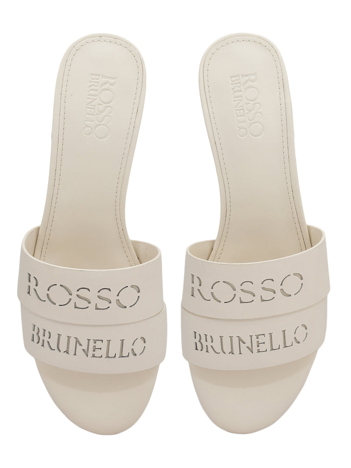 White Plain Leather Block Heels