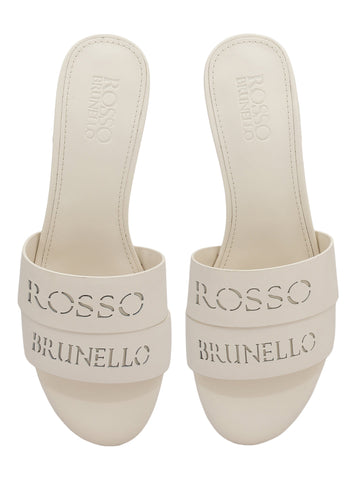 White Plain Leather Block Heels