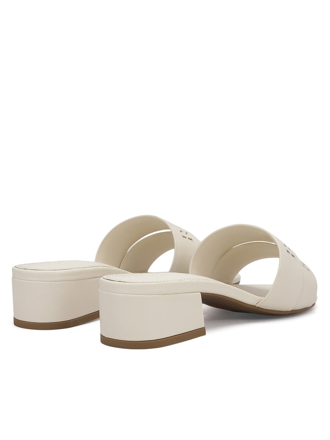 White Plain Leather Block Heels