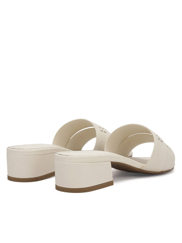 White Plain Leather Block Heels