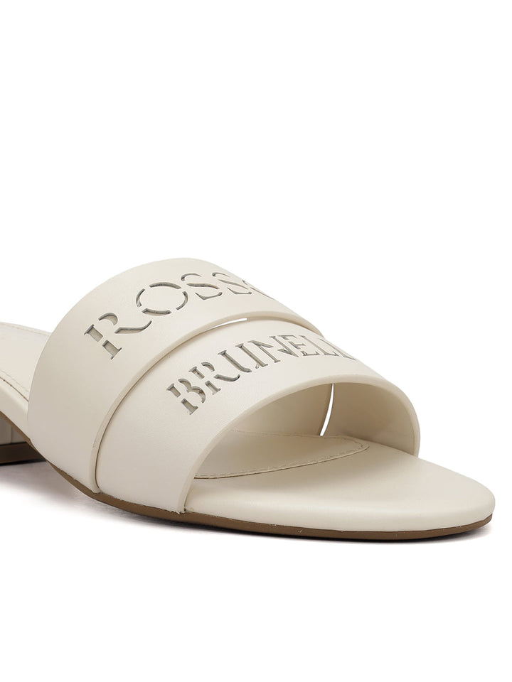 White Plain Leather Block Heels