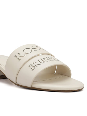 White Plain Leather Block Heels