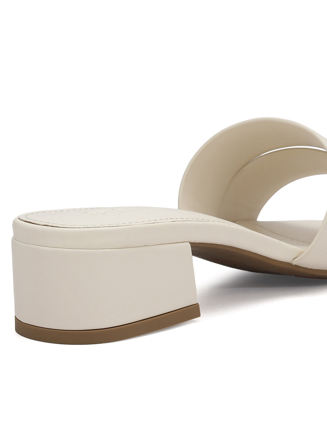 White Plain Leather Block Heels