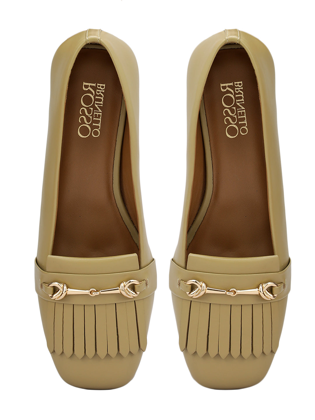 Beige Block Heels With Buckle