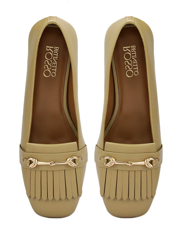 Beige Block Heels With Buckle
