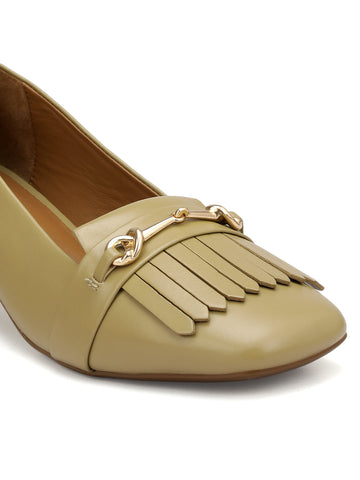 Beige Block Heels With Buckle