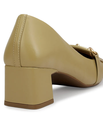 Beige Block Heels With Buckle