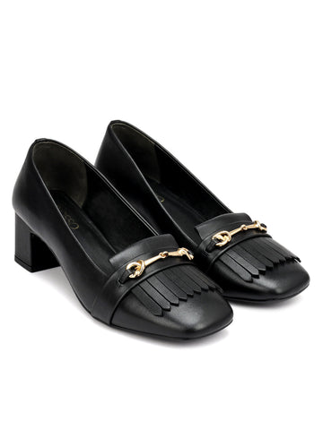 Black Block Heels With Buckle