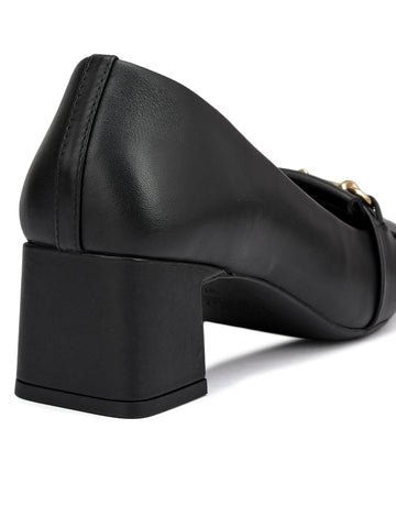 Black Block Heels With Buckle