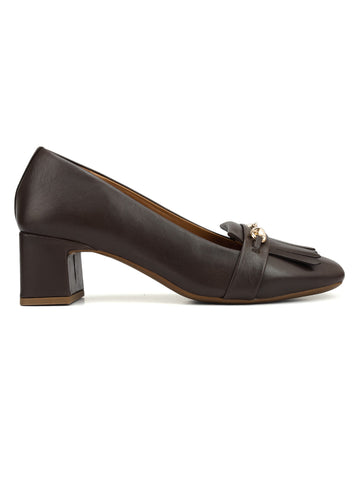 Brown Block Heels With Buckle
