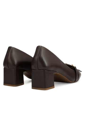 Brown Block Heels With Buckle