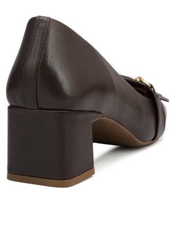 Brown Block Heels With Buckle