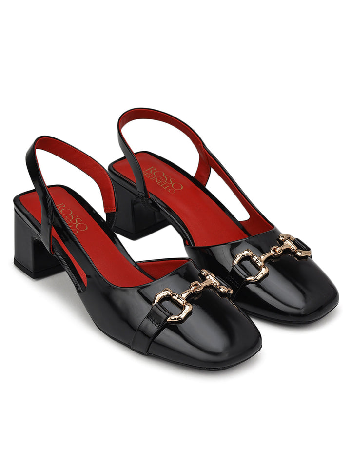 Black Block Heels with Buckle