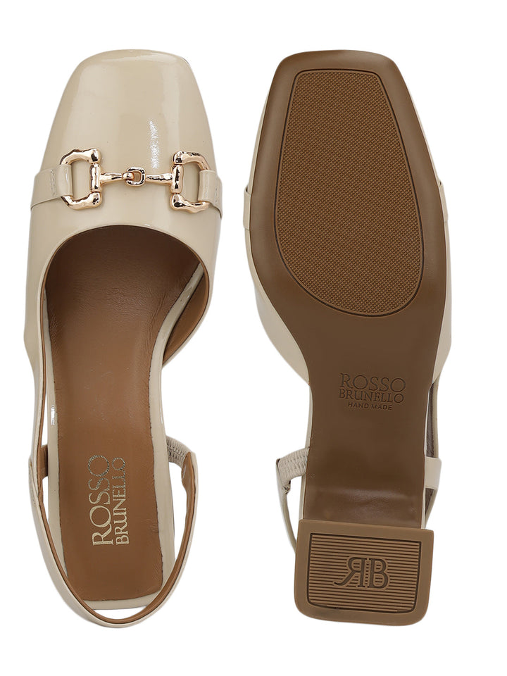 White Block Heels with Buckle