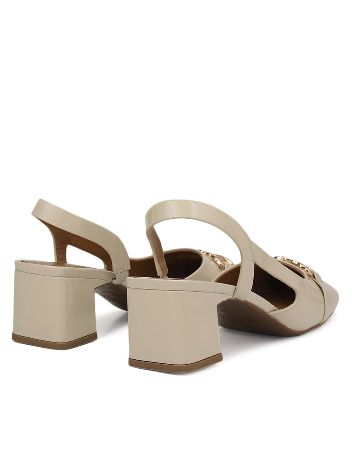 White Block Heels with Buckle