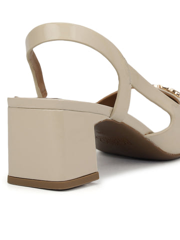 White Block Heels with Buckle