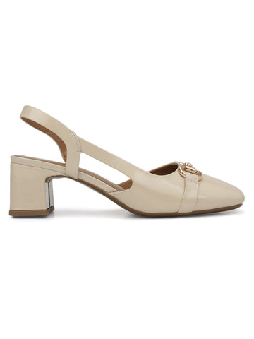 White Block Heels with Buckle