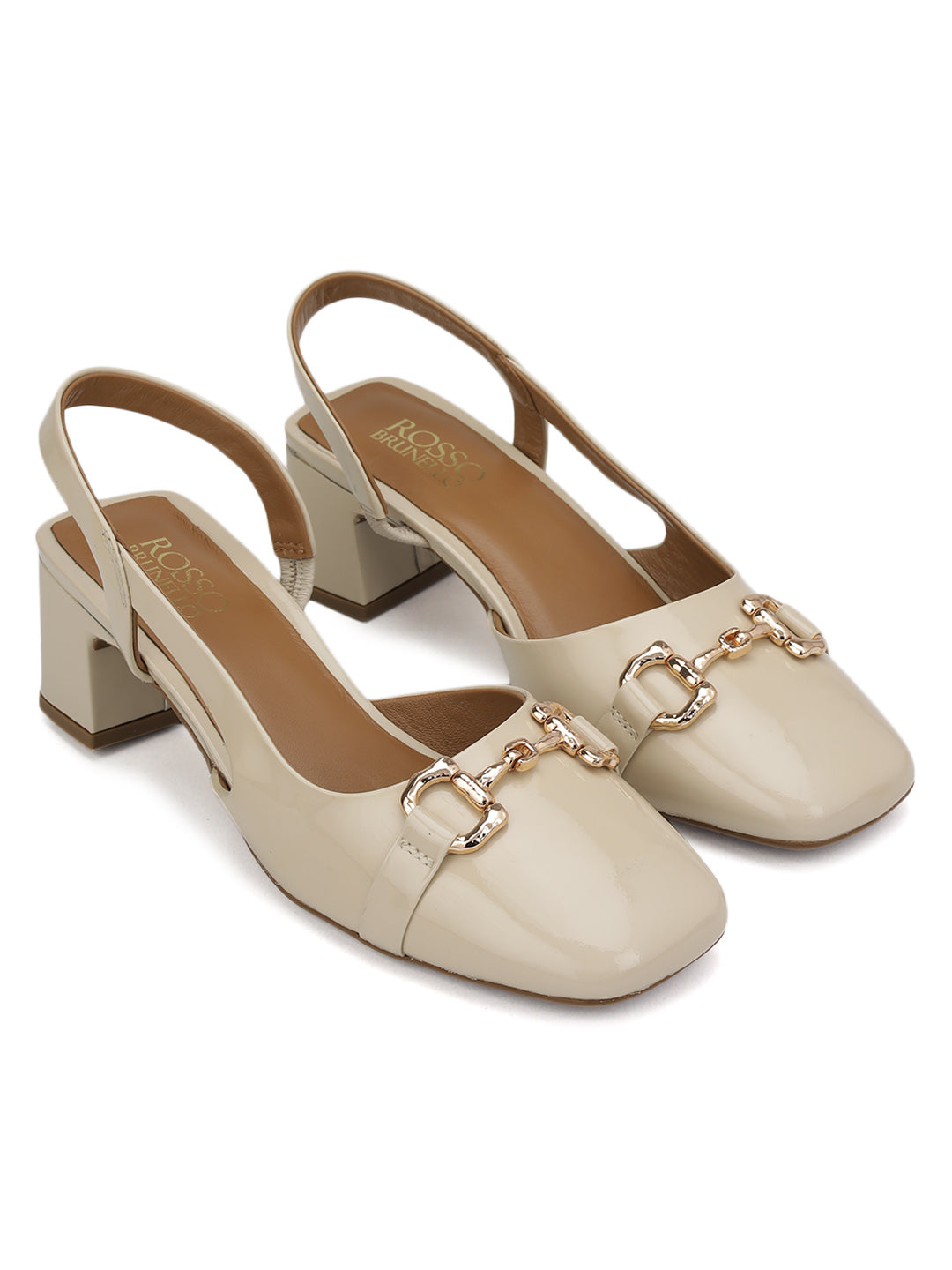 White Block Heels with Buckle