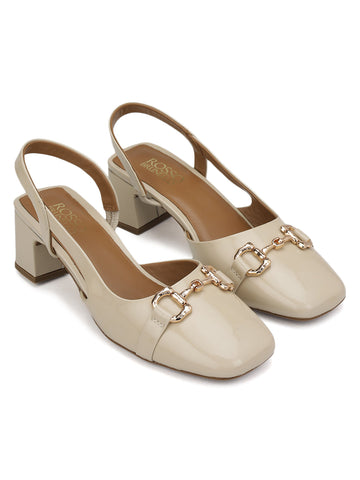 White Block Heels with Buckle
