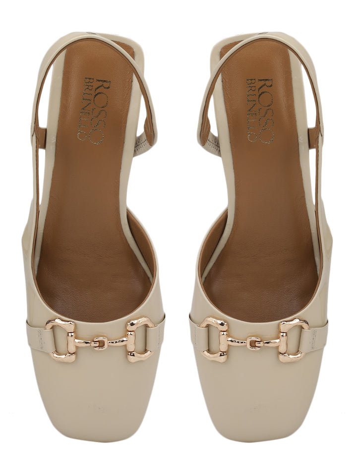 White Block Heels with Buckle