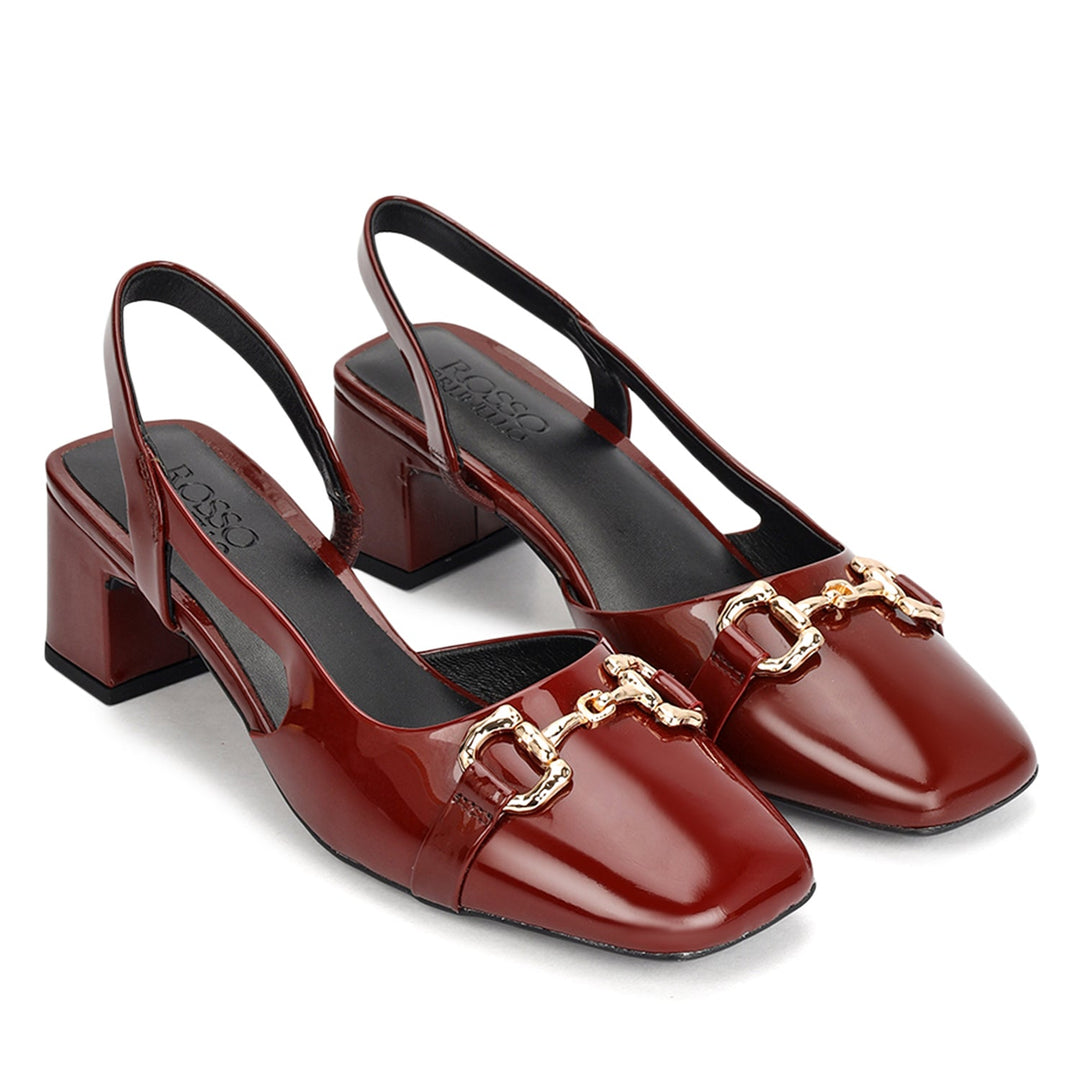 Burgundy Block Heels With Buckle