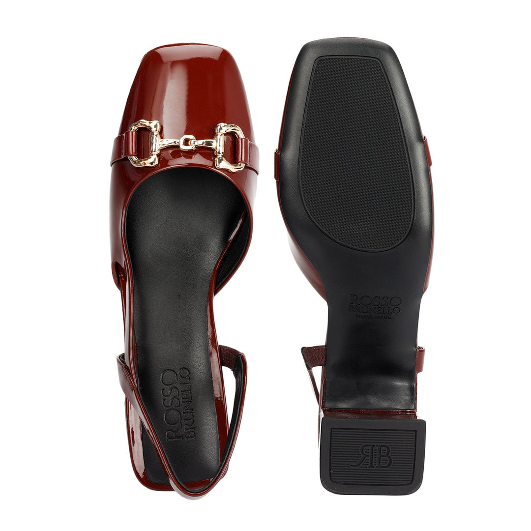 Burgundy Block Heels With Buckle