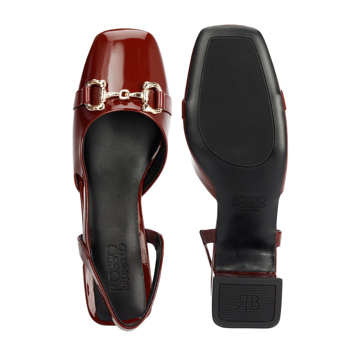 Burgundy Block Heels With Buckle