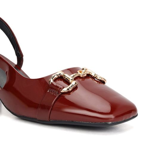 Burgundy Block Heels With Buckle