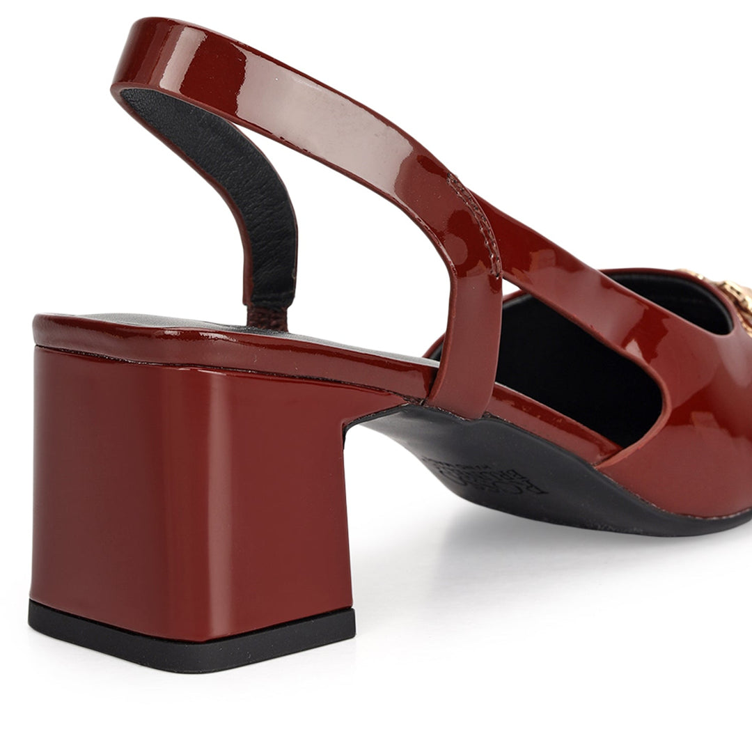 Burgundy Block Heels With Buckle