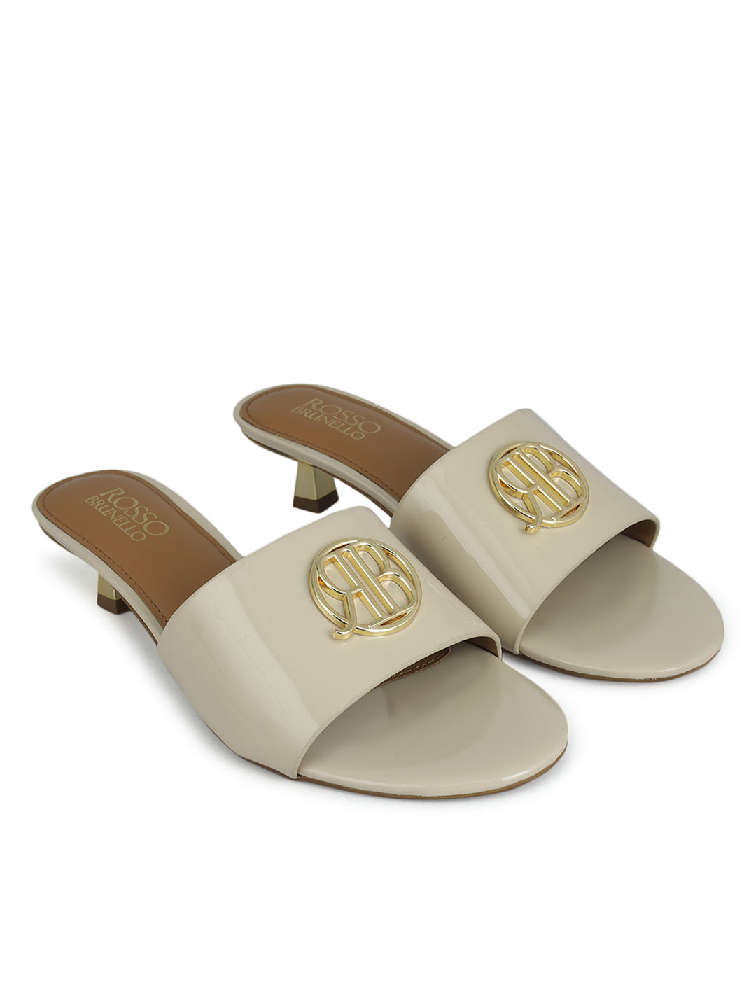 White Heels With Logo Buckle